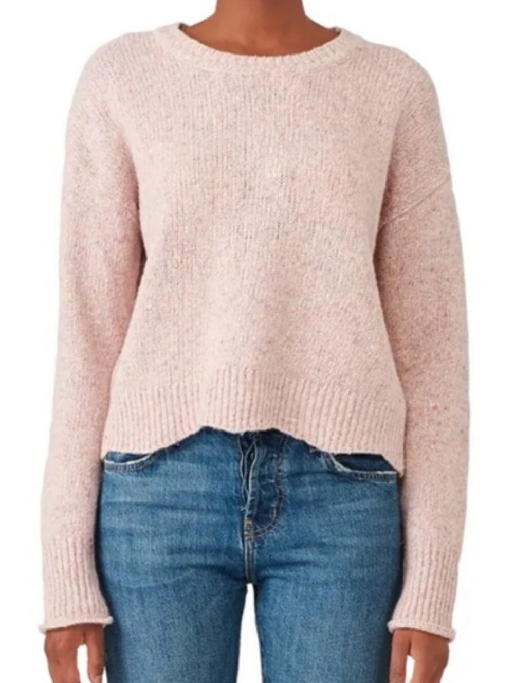 Rebecca Minkoff Pink Speckled Scallop Edge Cropped Sweater, Size M